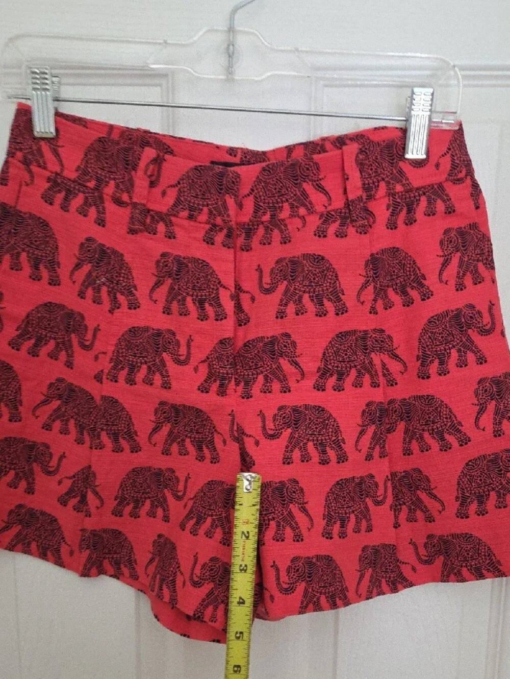 J. Crew Coral Red Tap Style Shorts with Black Elephant Print. Size 2